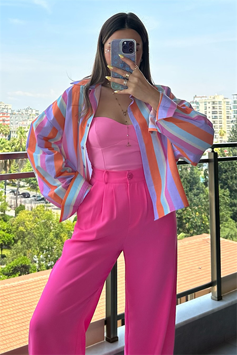 Naty renkli çizgili gömlek