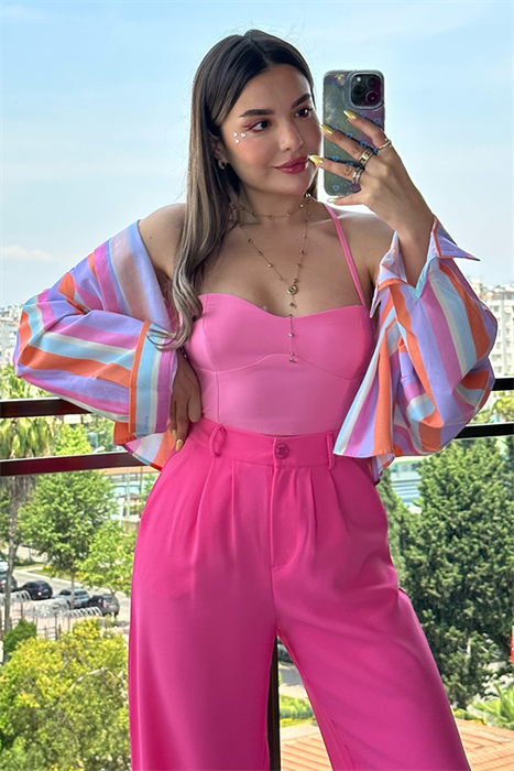 Naty renkli çizgili gömlek