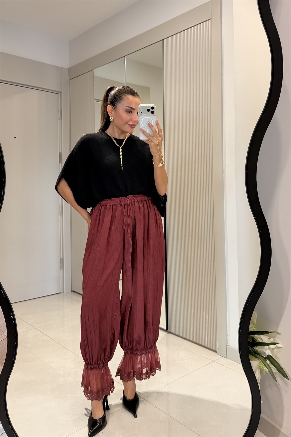 Newson Bordo Paça Dantelli Pantolon