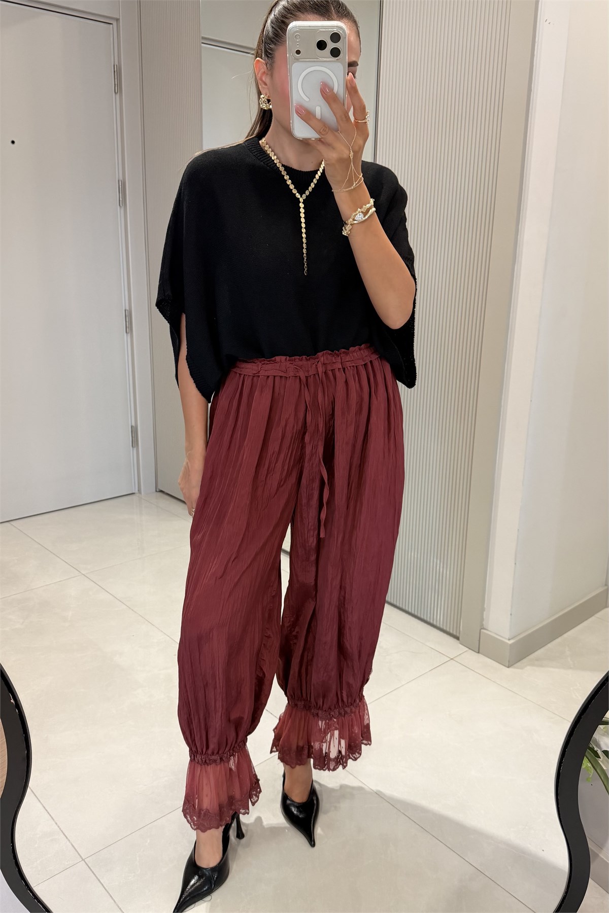 Newson Bordo Paça Dantelli Pantolon