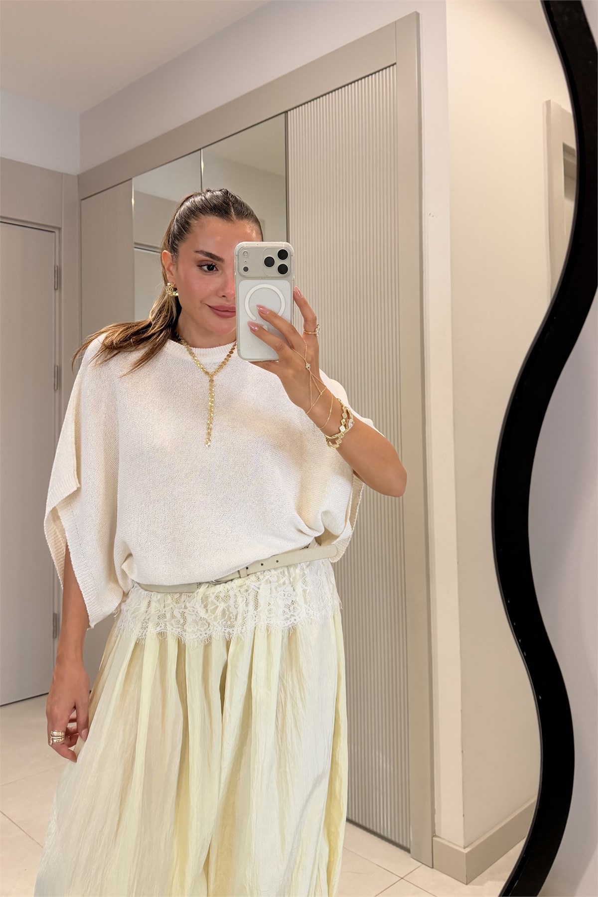 Newson Sarı Paça Dantelli Pantolon