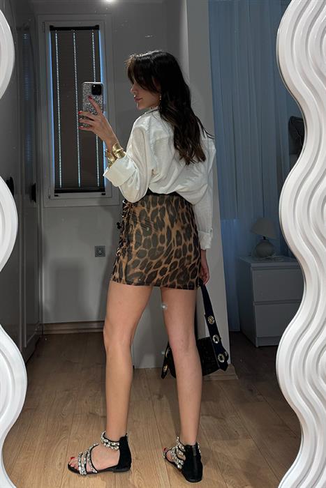 Nia Leopar Desen Mİni Etek