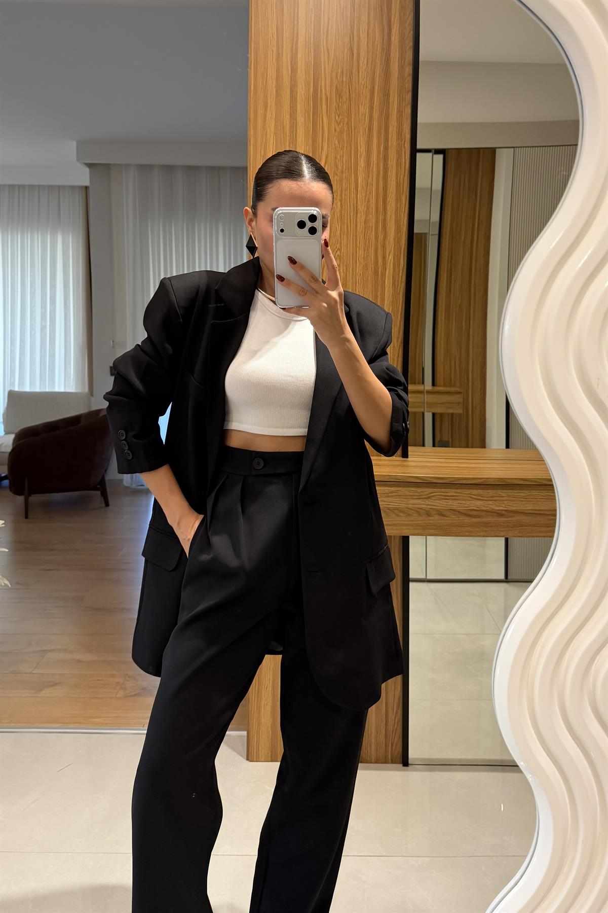Nicole Siyah Blazer Pantolon Takım