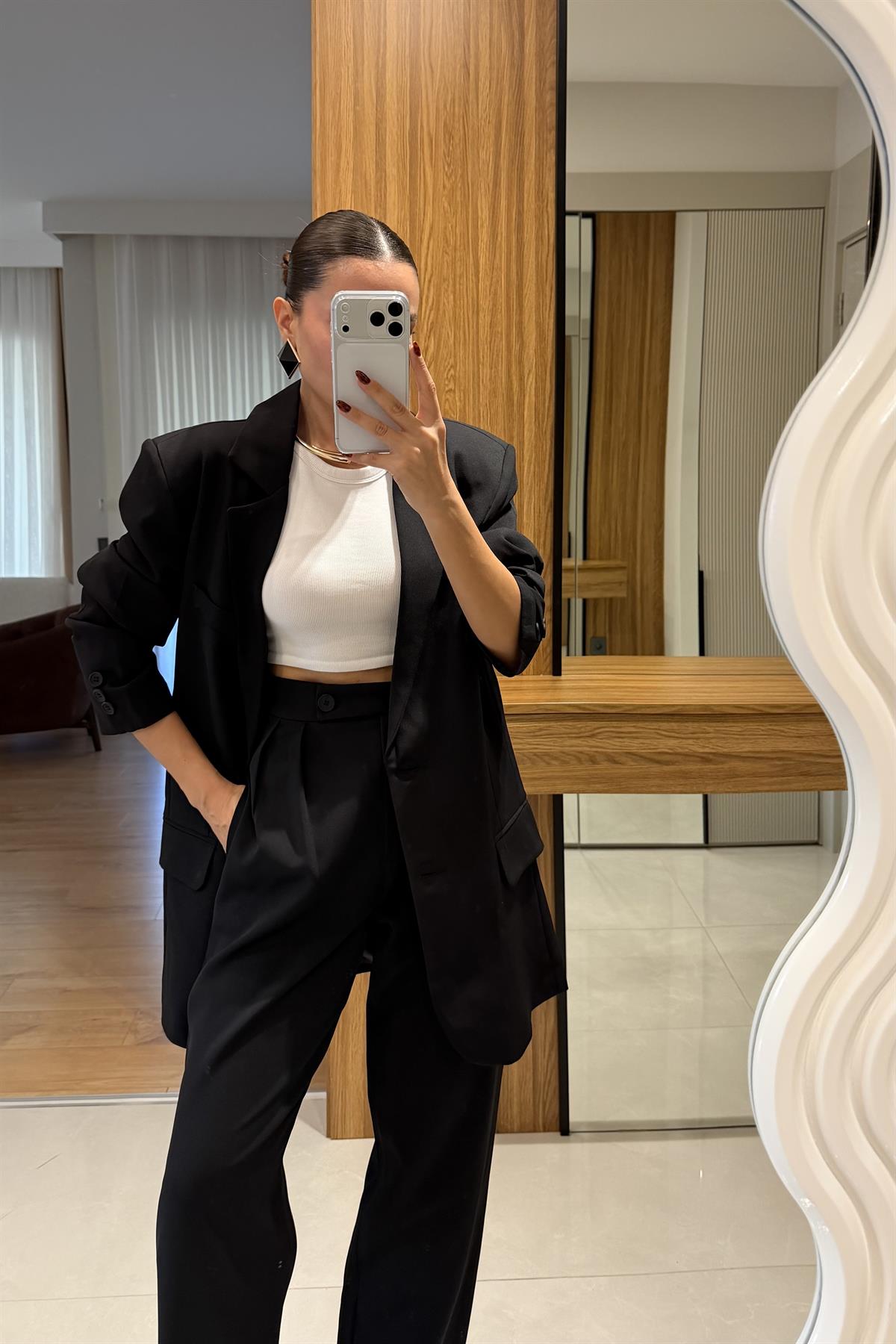 Nicole Siyah Blazer Pantolon Takım