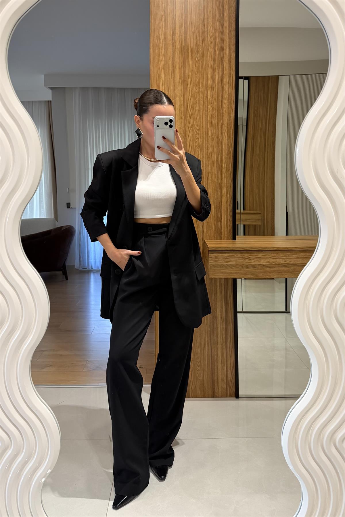 Nicole Siyah Blazer Pantolon Takım