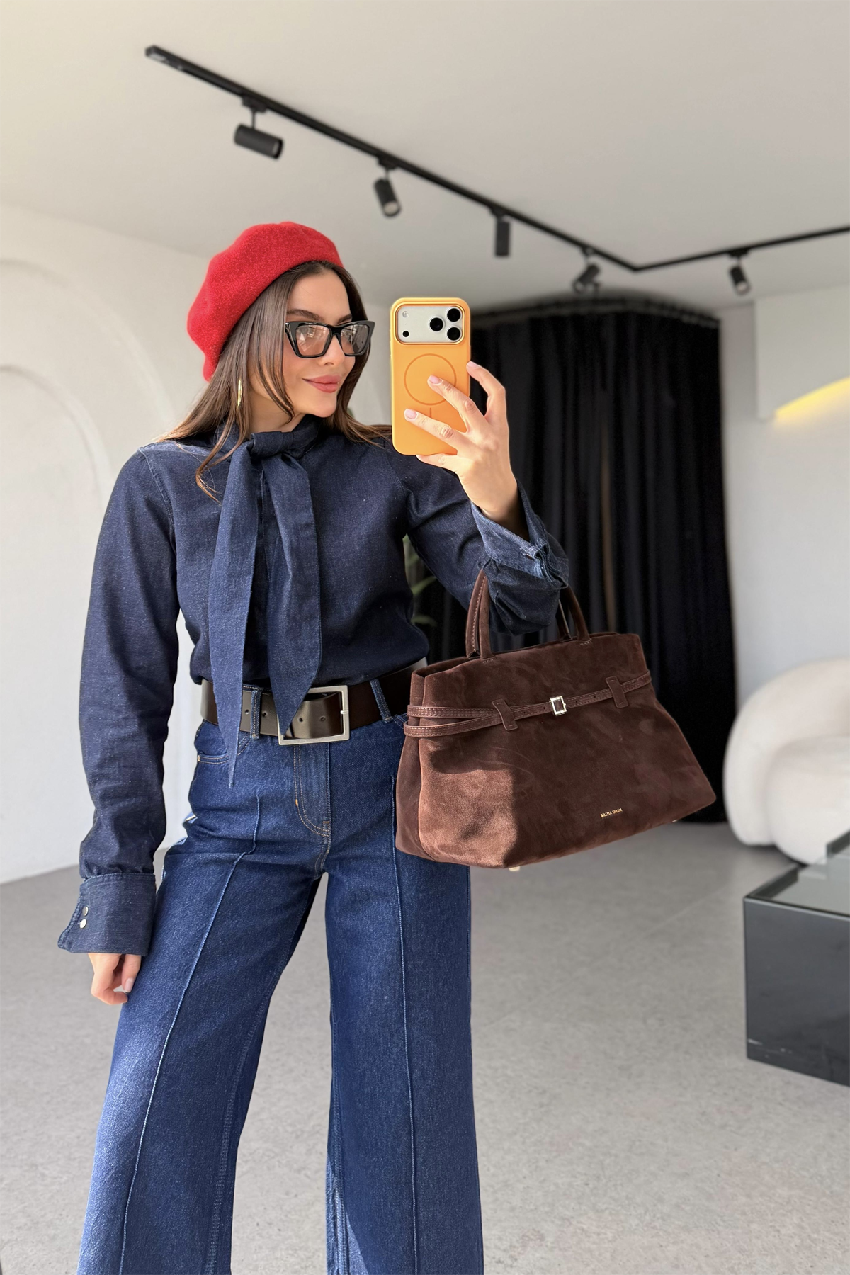 Nikolas Fularlı Denim Gömlek