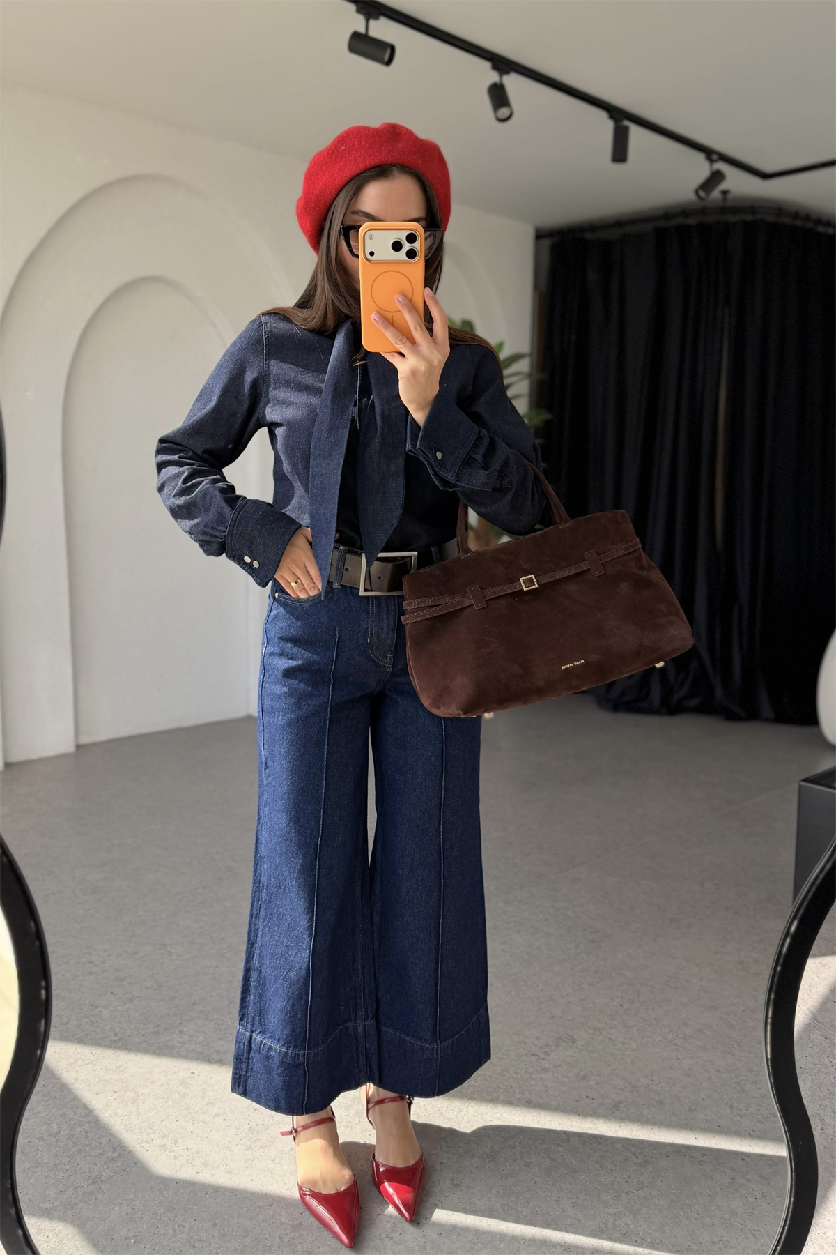 Nikolas Fularlı Denim Gömlek