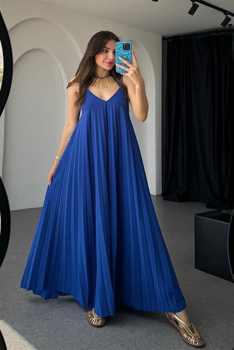 Niren  Orijinal Piliseli Elbise Elbise-Saks Mavi