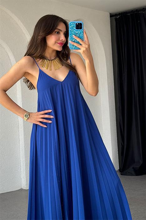 Niren  Orijinal Piliseli Elbise Elbise-Saks Mavi