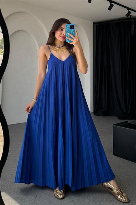 Niren  Orijinal Piliseli Elbise Elbise-Saks Mavi