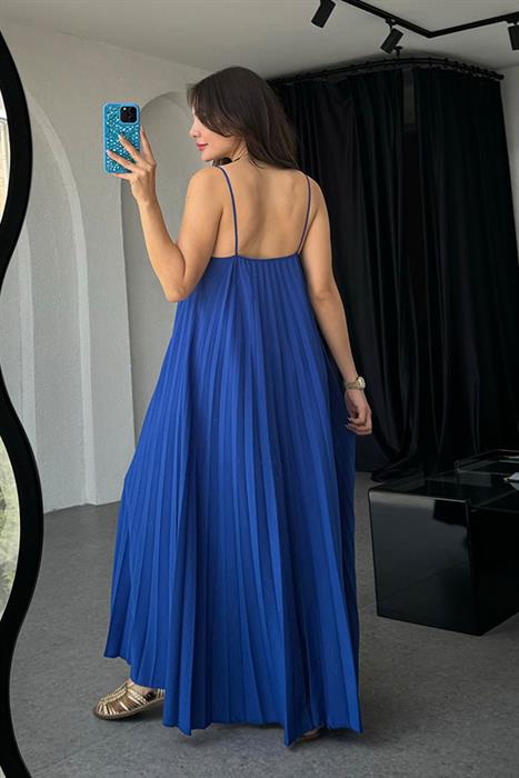 Niren  Orijinal Piliseli Elbise Elbise-Saks Mavi