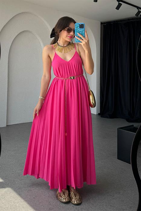 Niren  Orijinal Piliseli Elbise Elbise-Fuşya