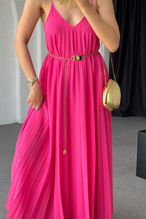 Niren  Orijinal Piliseli Elbise Elbise-Fuşya