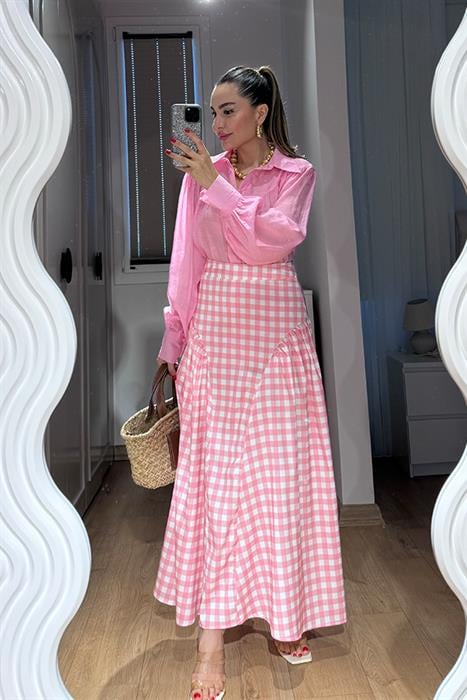 Niva Pötikare Desen Uzun Etek-Pembe