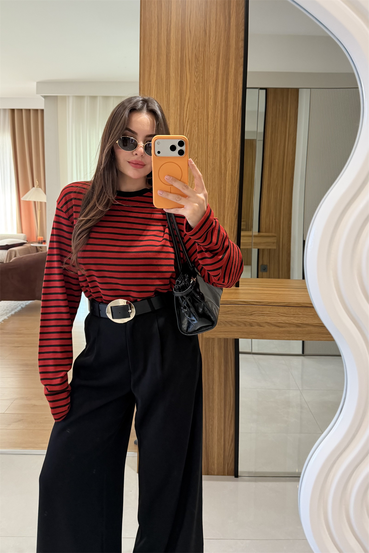 Nives Kırmızı Çizgili Uzun Kollu Tshirt
