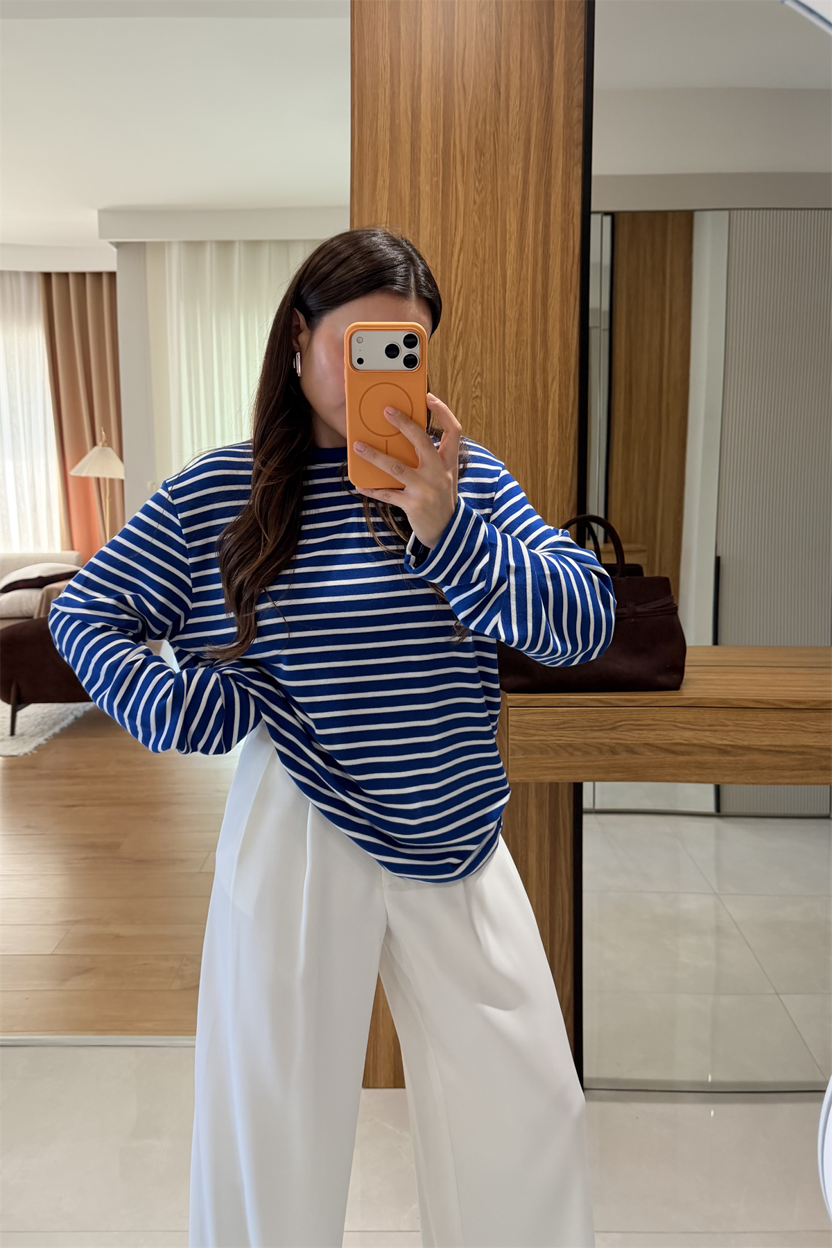 Nives Mavi Çizgili Uzun Kollu Tshirt