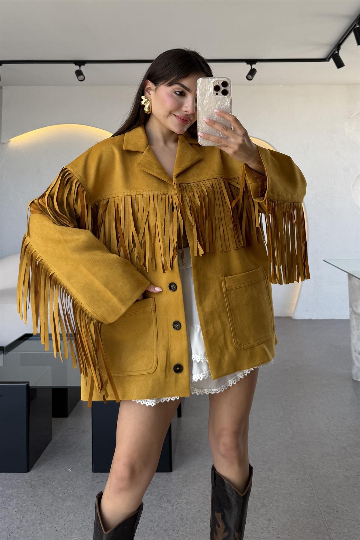 Nixie Hardal Vintage Püsküllü Süet Ceket