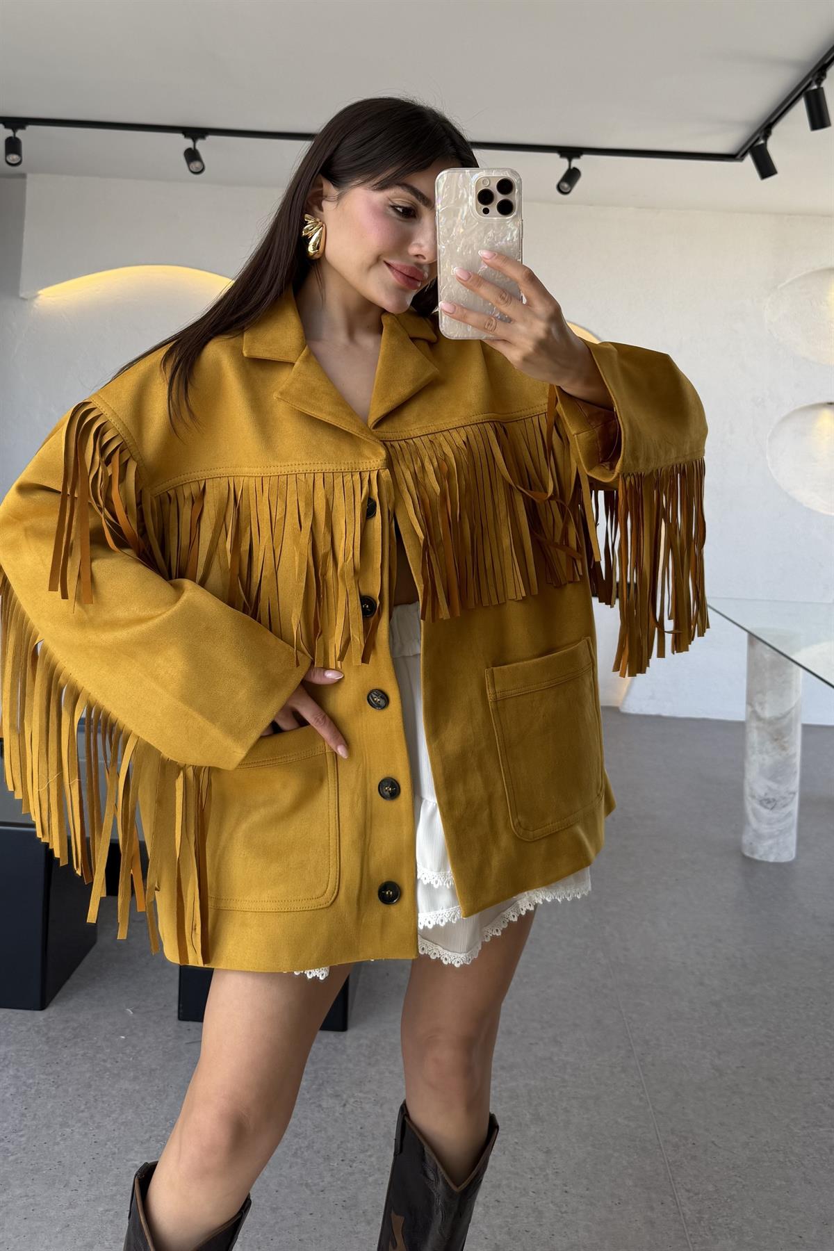 Nixie Hardal Vintage Püsküllü Süet Ceket