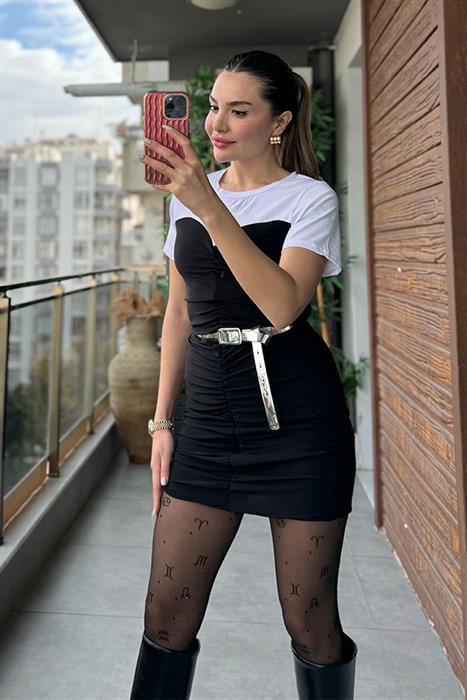 Noemi Siyah Beyaz Geçişli Elbise
