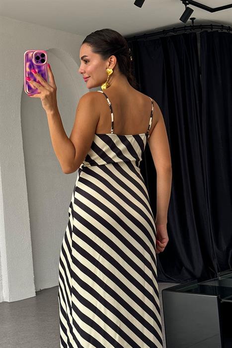 Nolan Orijinal Çizgili Saten Elbise 