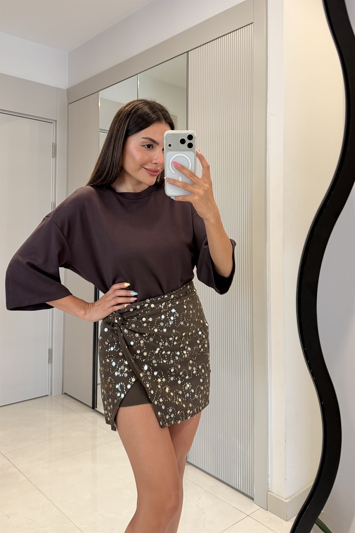 Nolie Kahve Modal Oversize Tshirt