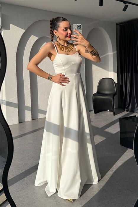 Nonaka İnce Askılı Çan Elbise-Beyaz