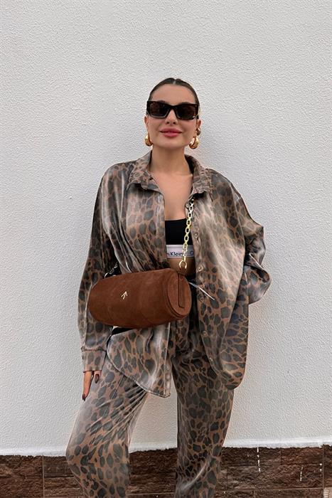 Noxi Leopar Desenli Gömlek Pantolon Takım
