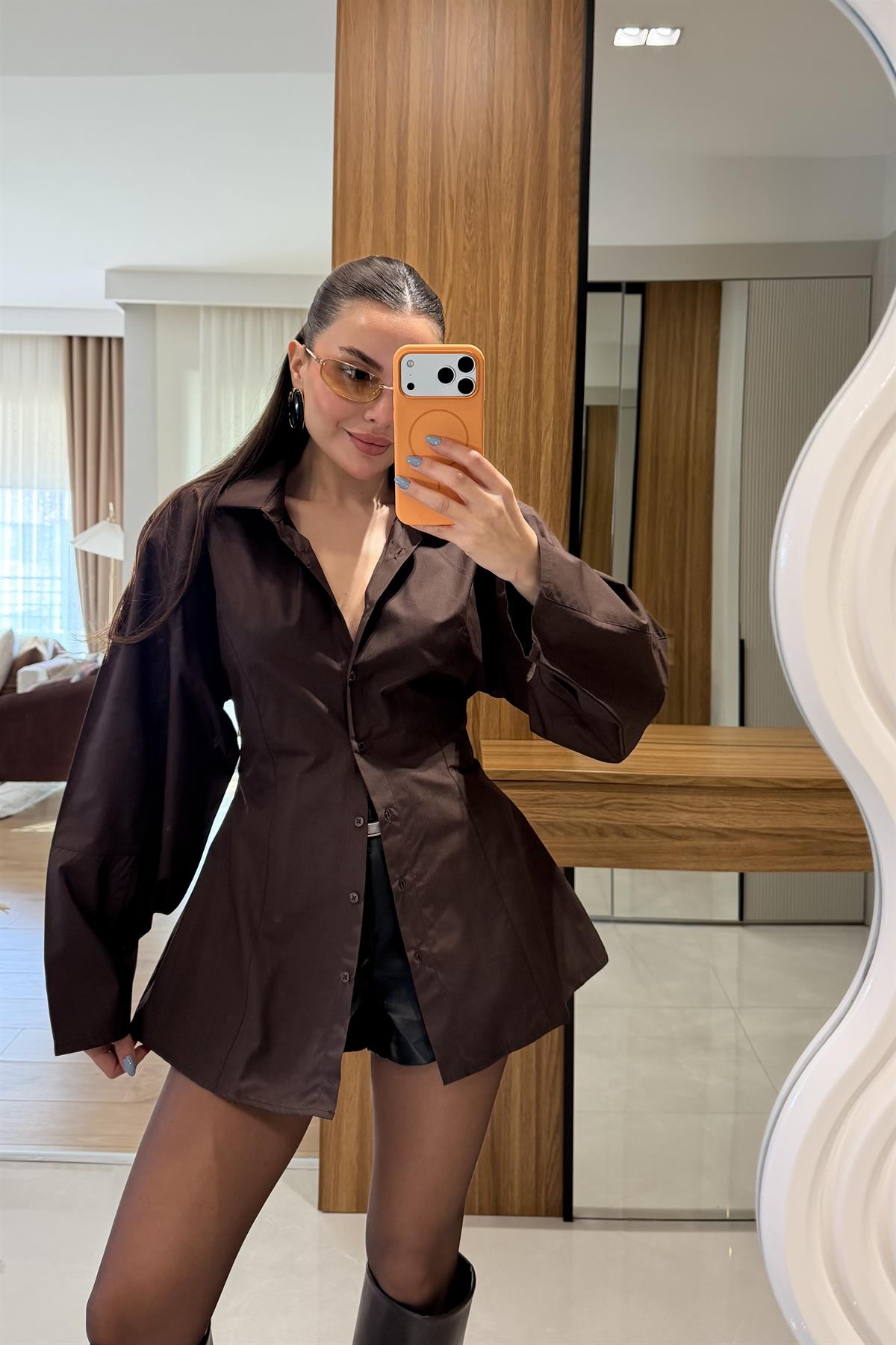 Noxie Kahve Balon Kol Gömlek