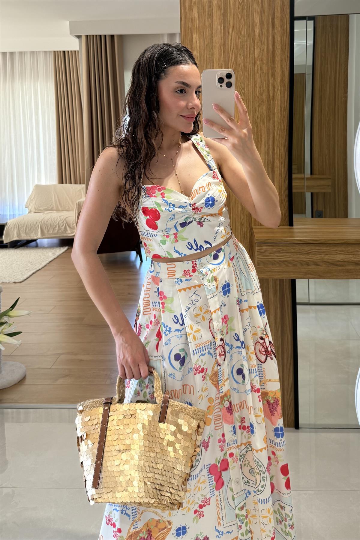 Nuvana Renkli Baskılı Crop