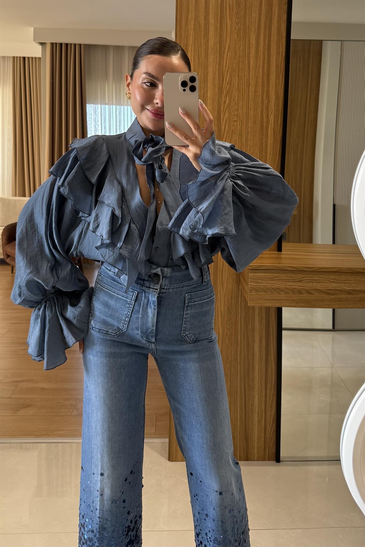 Nuvira Lacivert Tasarım Tensel Gömlek