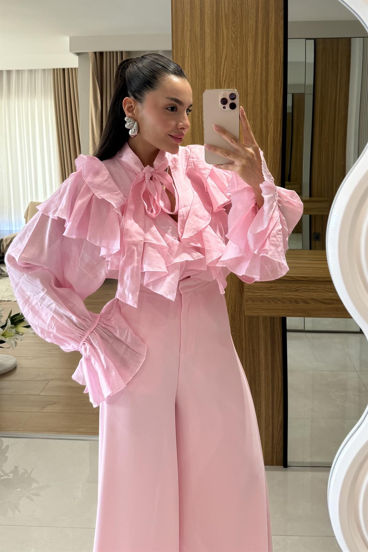 Nuvira Pembe Tasarım Tensel Gömlek