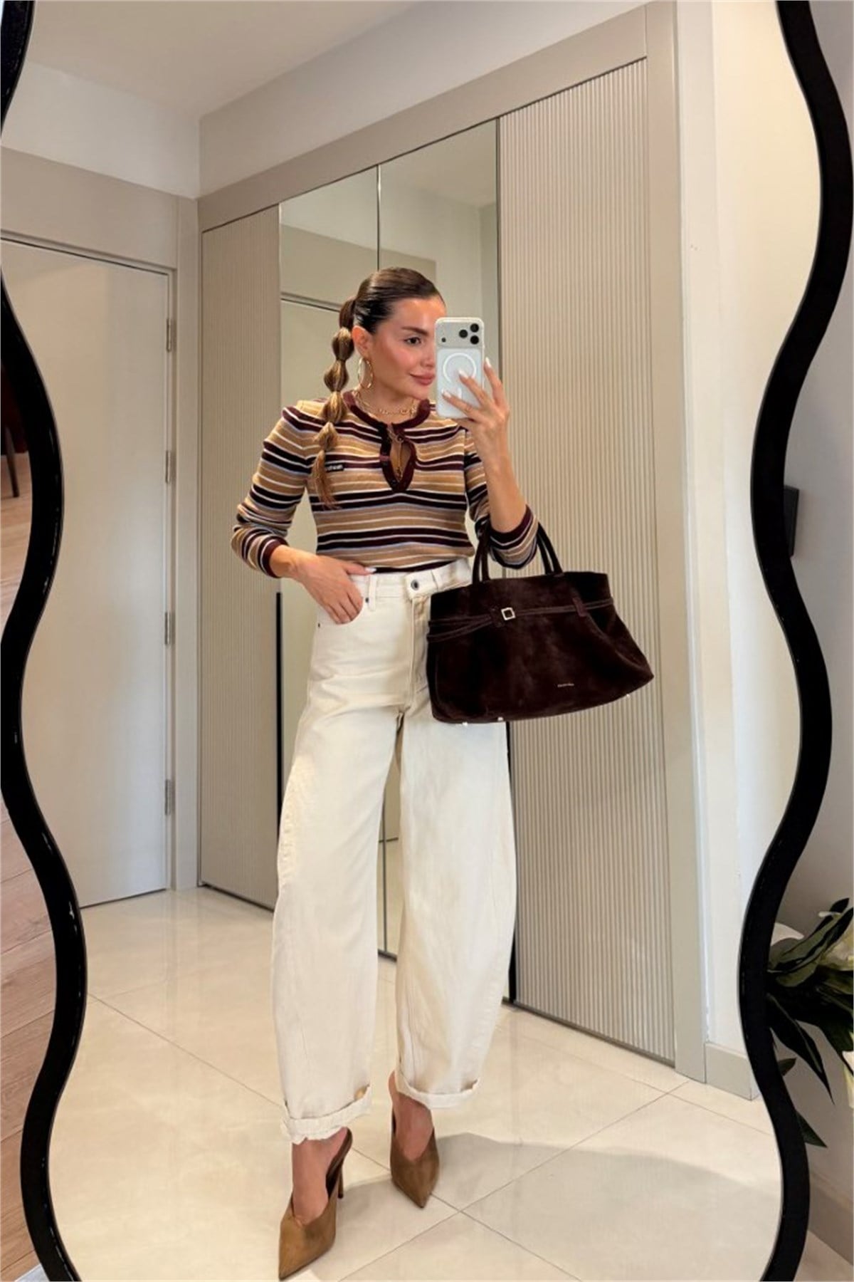 Ocie Ekru Yüksek Bel Balon Jean