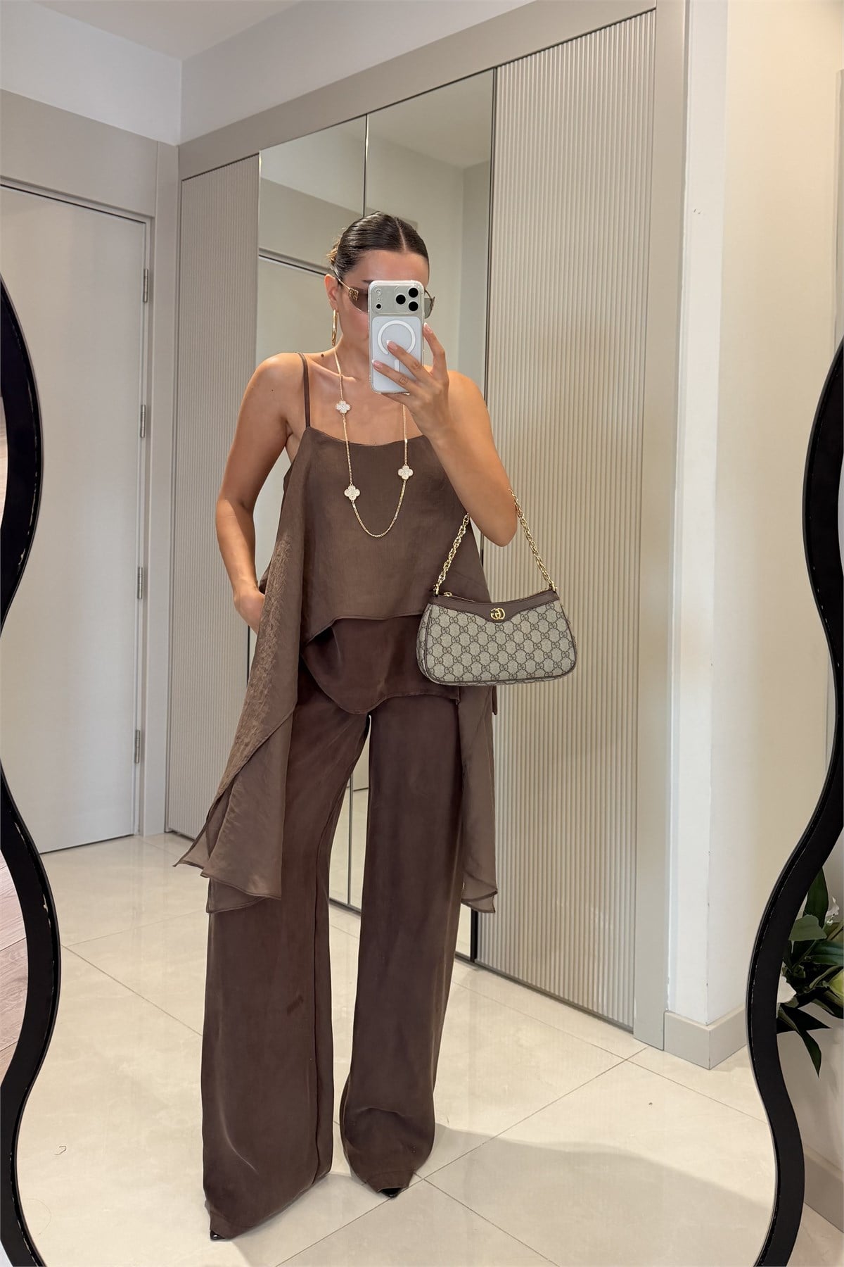 Odelia Kahve Tül Detaylı Tasarım Takım