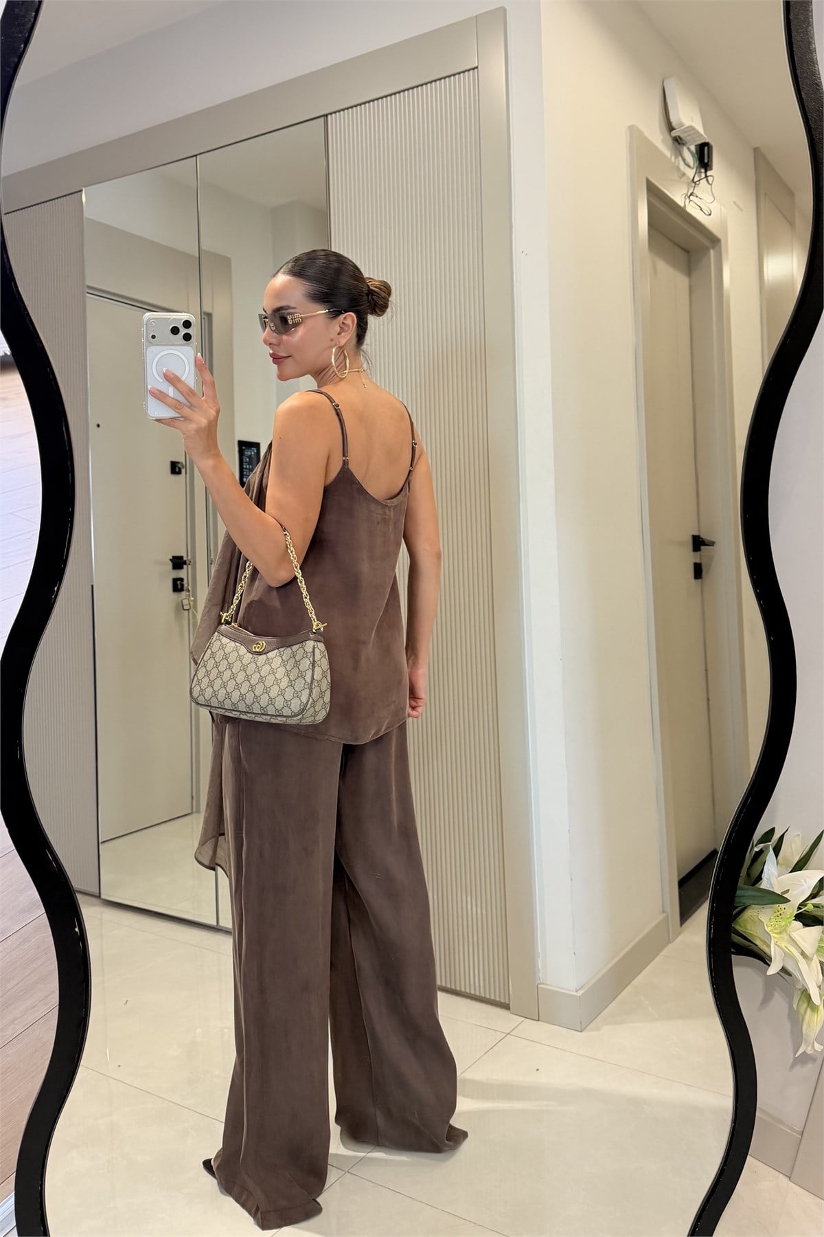 Odelia Kahve Tül Detaylı Tasarım Takım