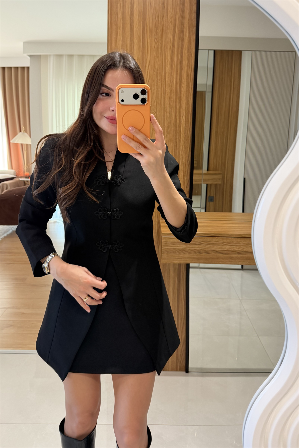 Odelle Siyah Çin İlikli Blazer Ceket