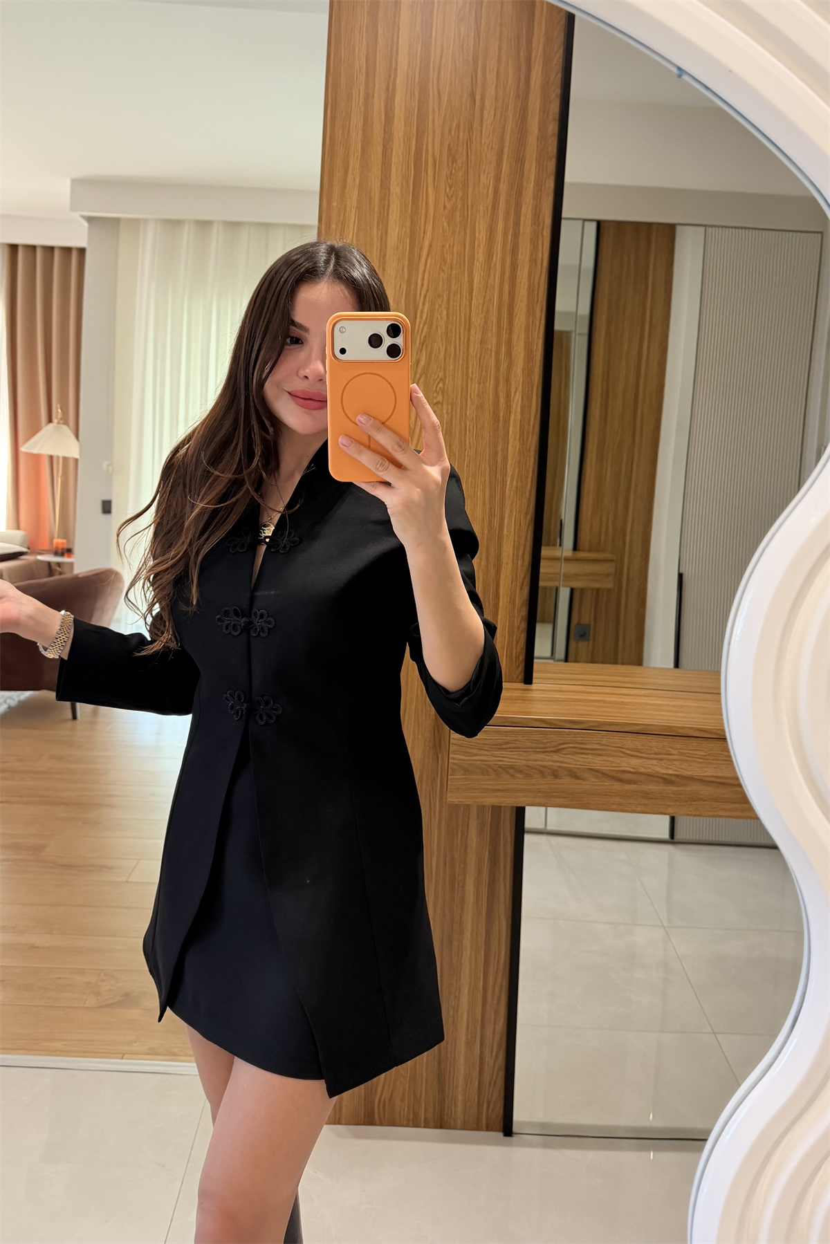 Odelle Siyah Çin İlikli Blazer Ceket