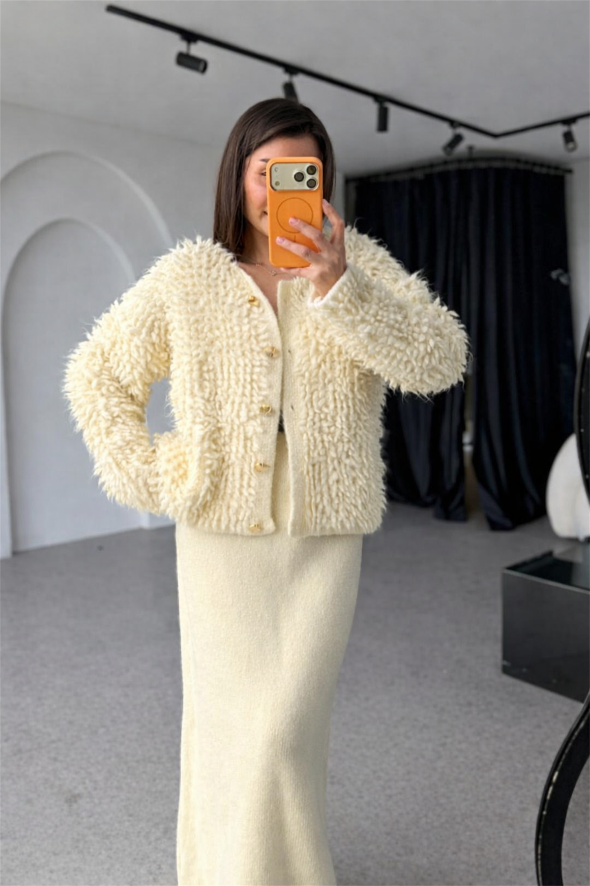 Ohio Bej Hırka Elbise Triko Takım