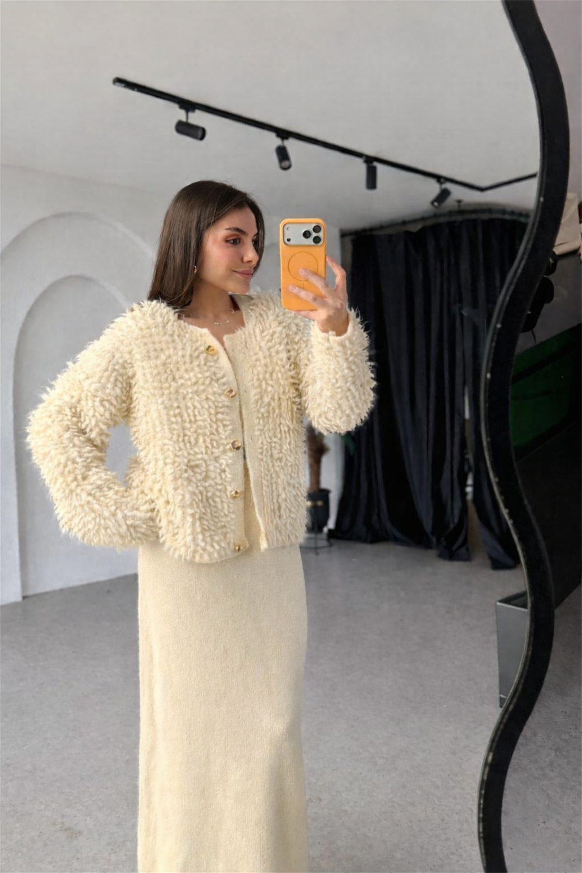 Ohio Bej Hırka Elbise Triko Takım