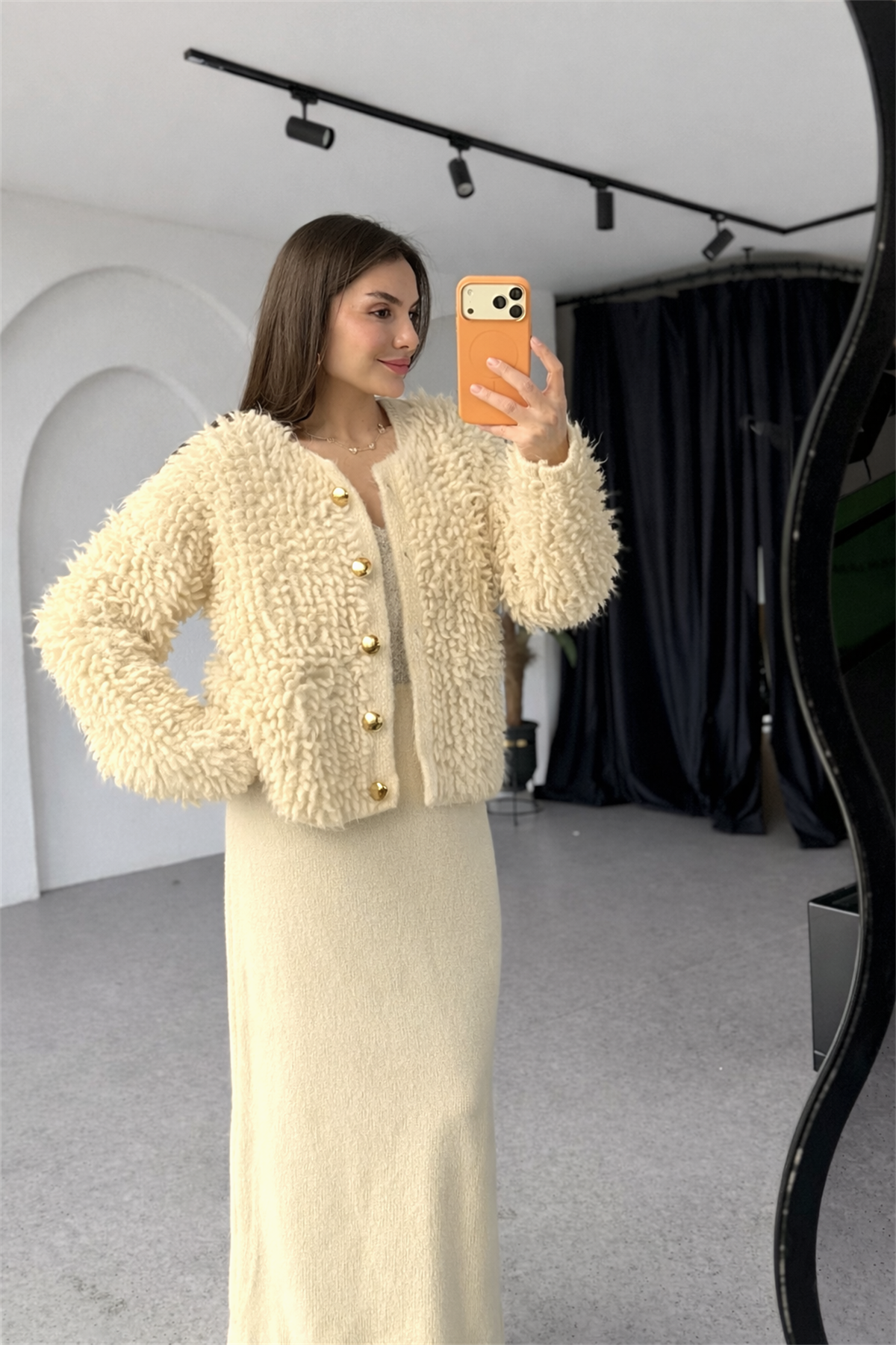 Ohio Bej Hırka Elbise Triko Takım