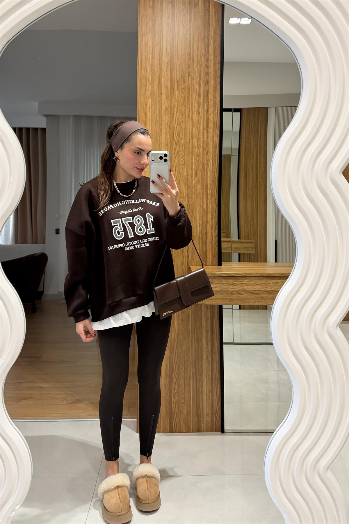 Olesya Kahve Altı Fermuarlı Tayt