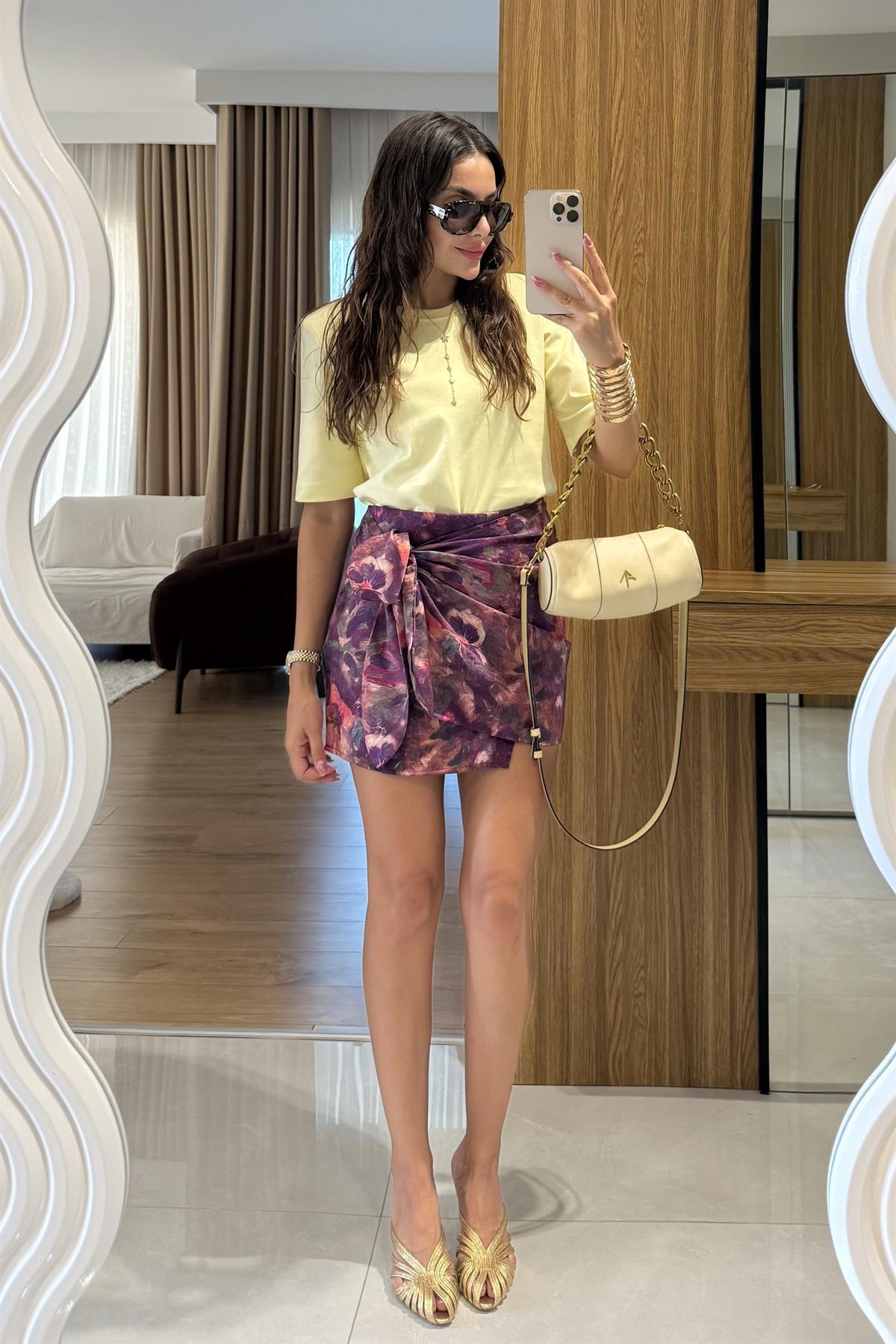 Olga Parlak Dokulu Mor Etek