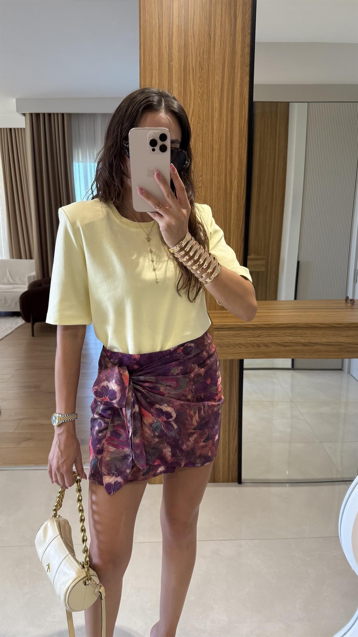 Olga Parlak Dokulu Mor Etek