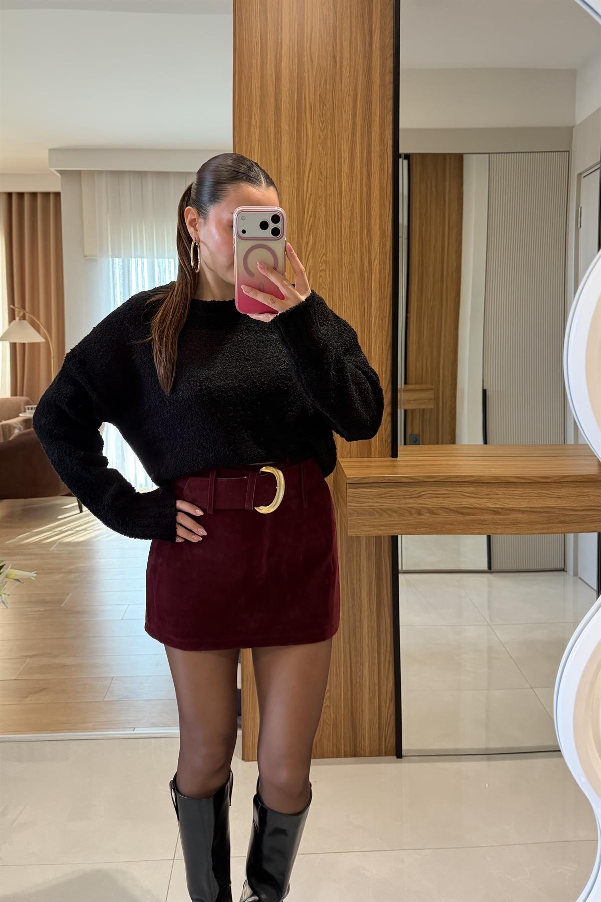 Olwer Siyah Bisiklet Yaka Kazak