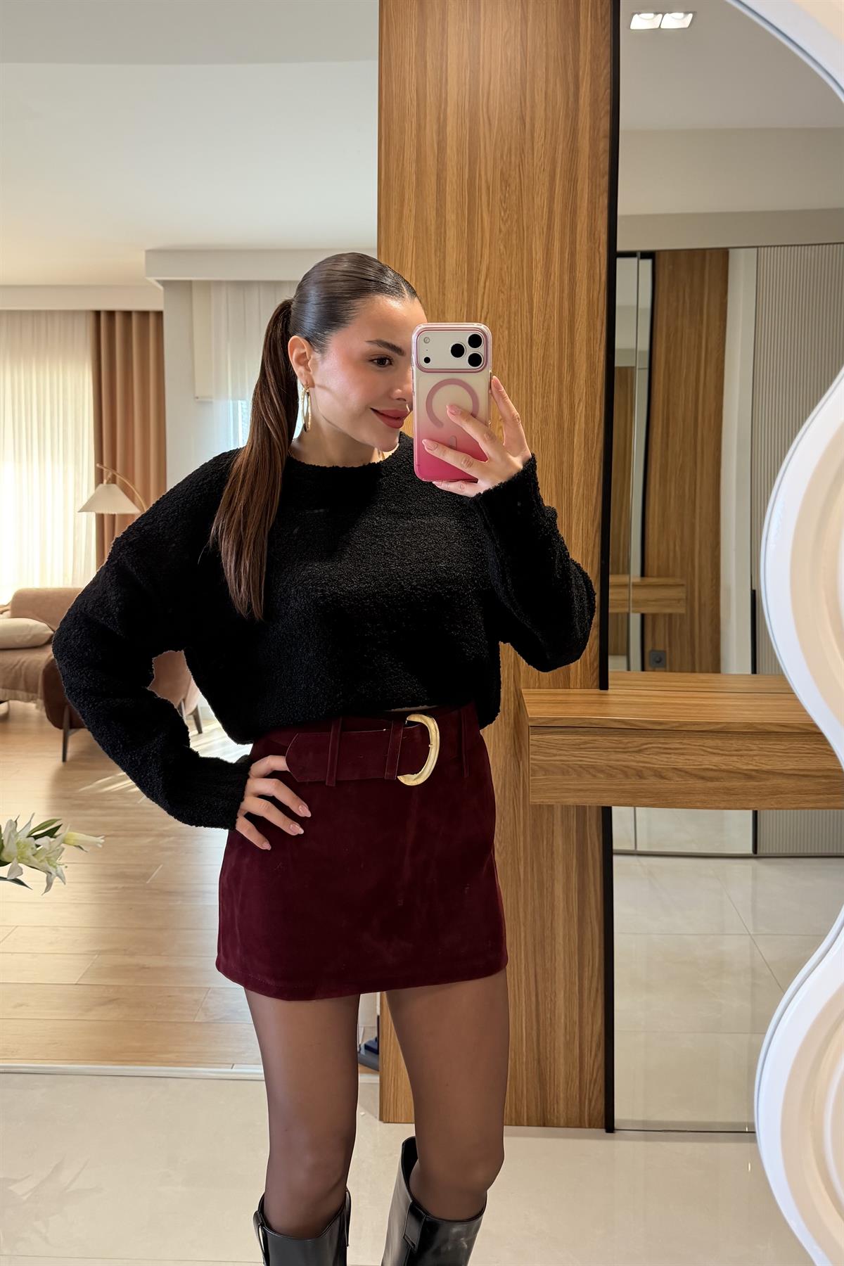 Olwer Siyah Bisiklet Yaka Kazak