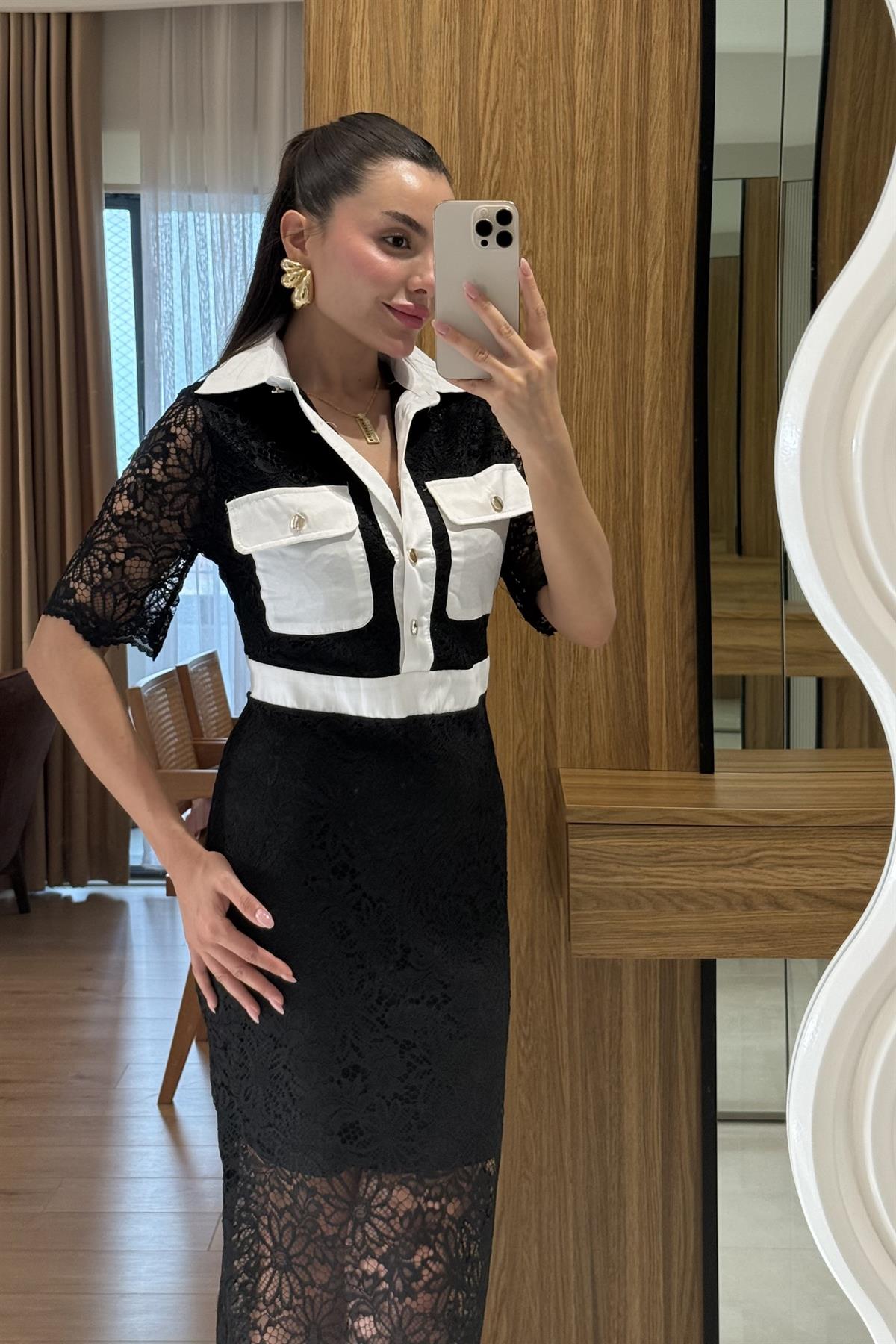 Olyvia Siyah Dantel Elbise