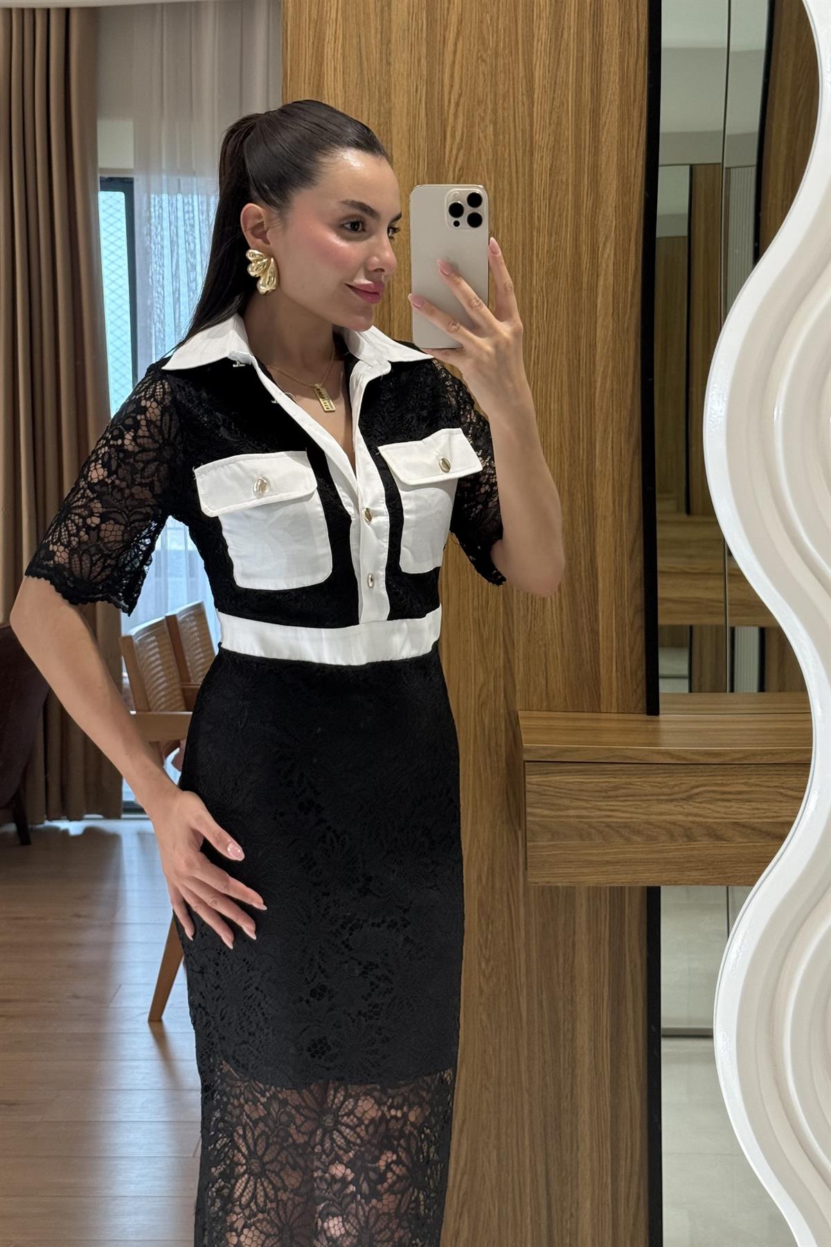 Olyvia Siyah Dantel Elbise