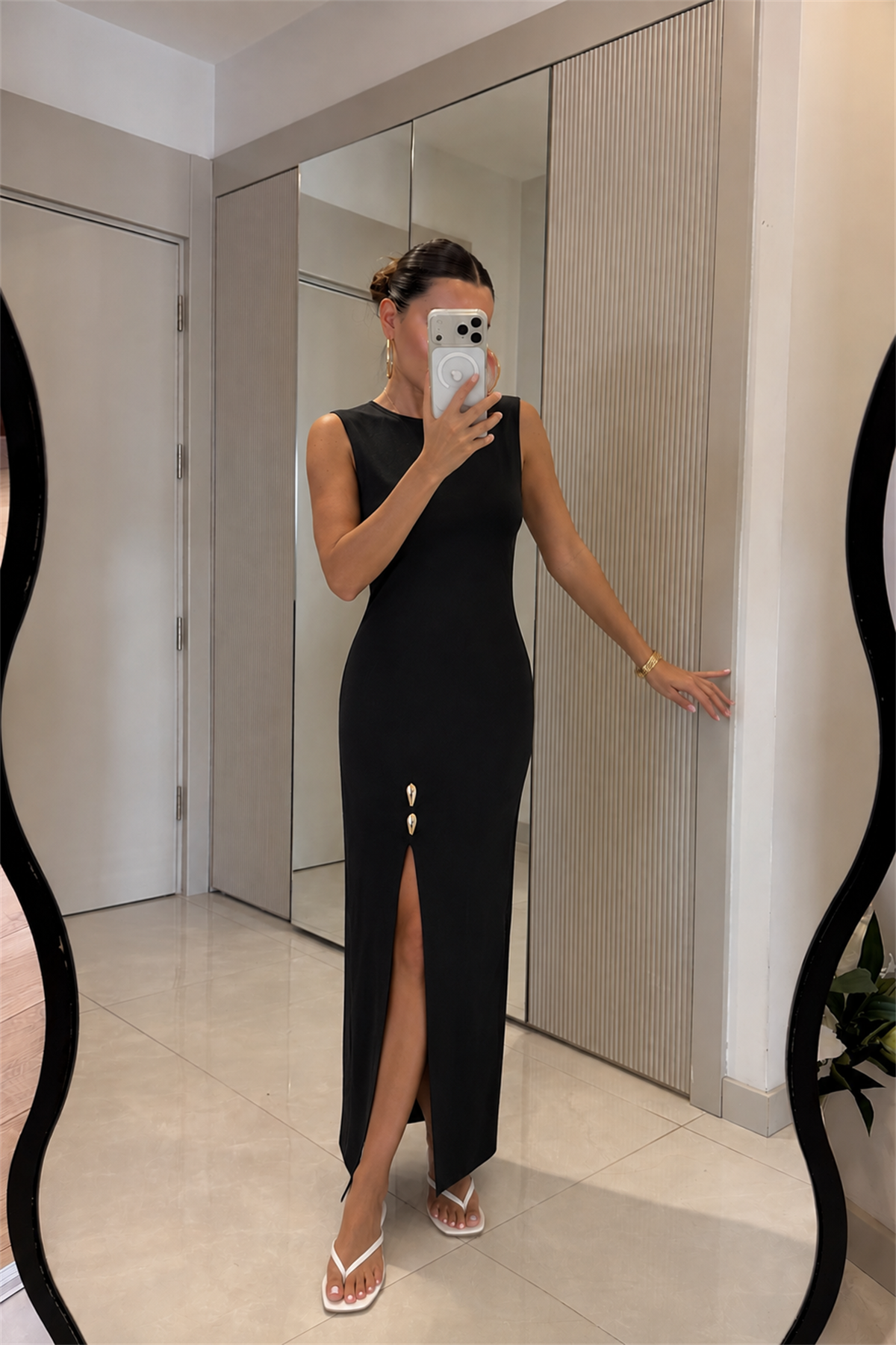 Ondine Siyah Yırtmaçlı Dilvin Elbise