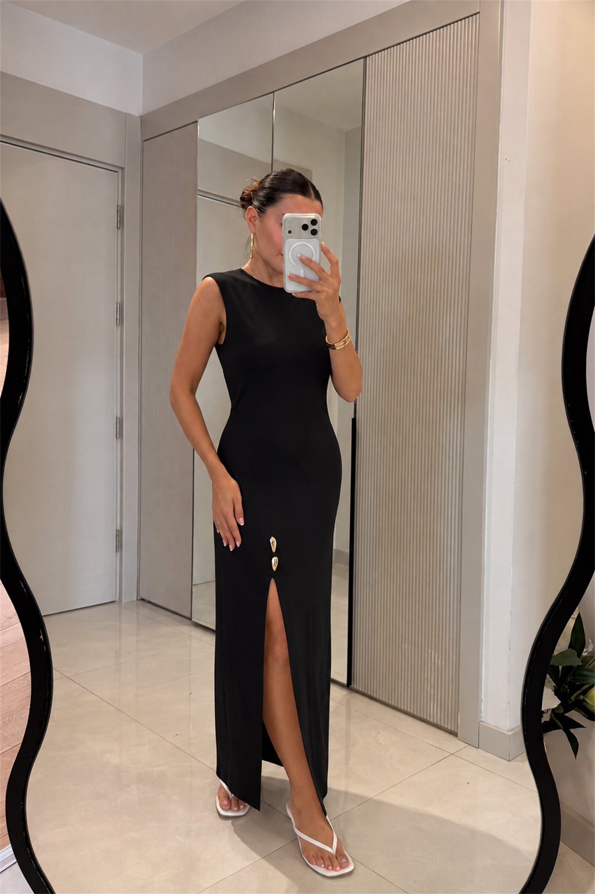 Ondine Siyah Yırtmaçlı Dilvin Elbise