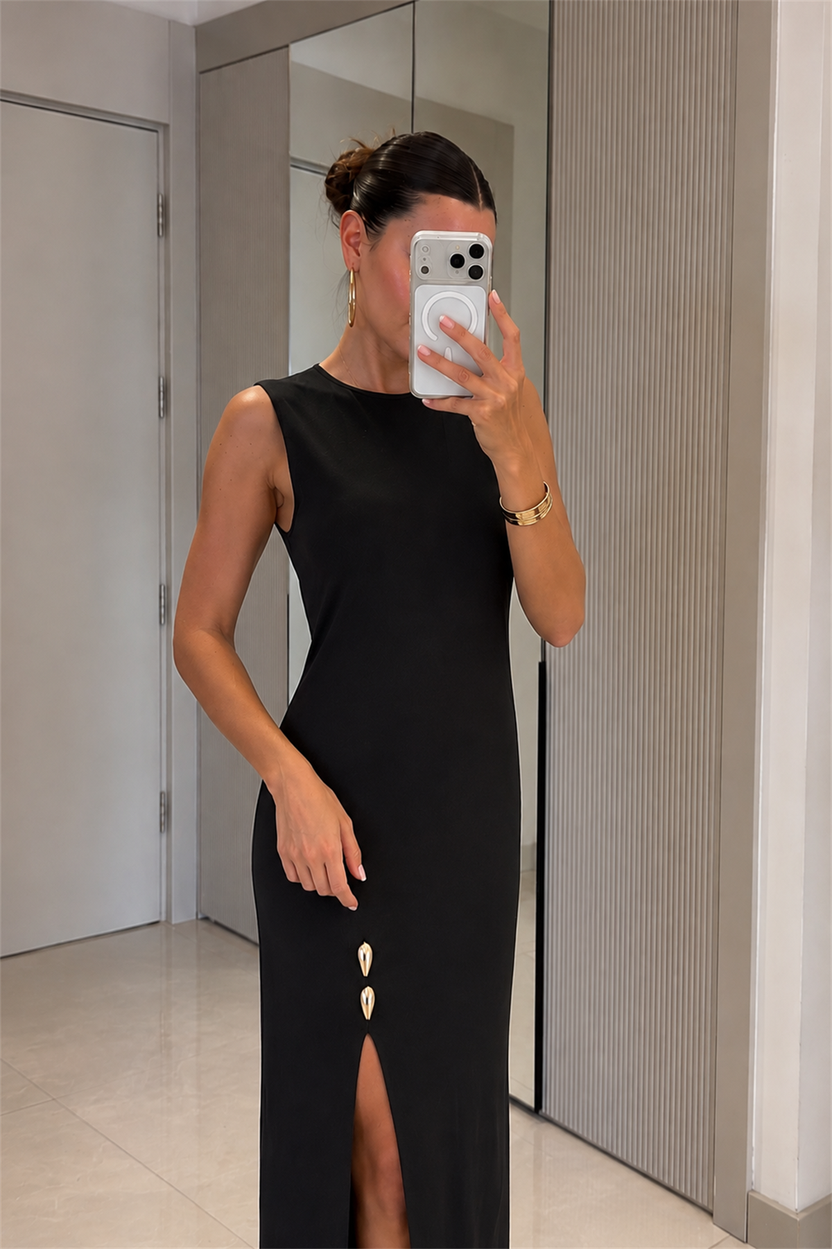 Ondine Siyah Yırtmaçlı Dilvin Elbise