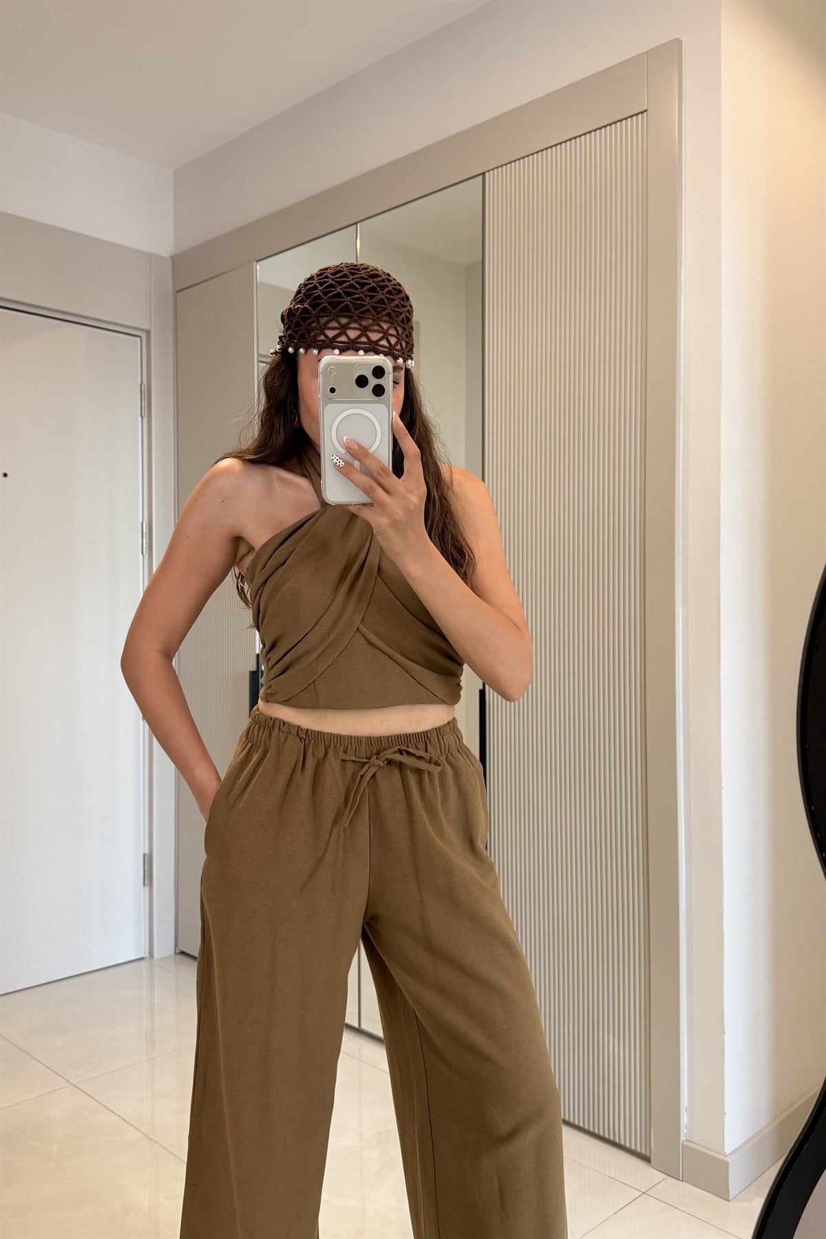 Ophira Haki Boyundan Bağlamalı Keten Takım
